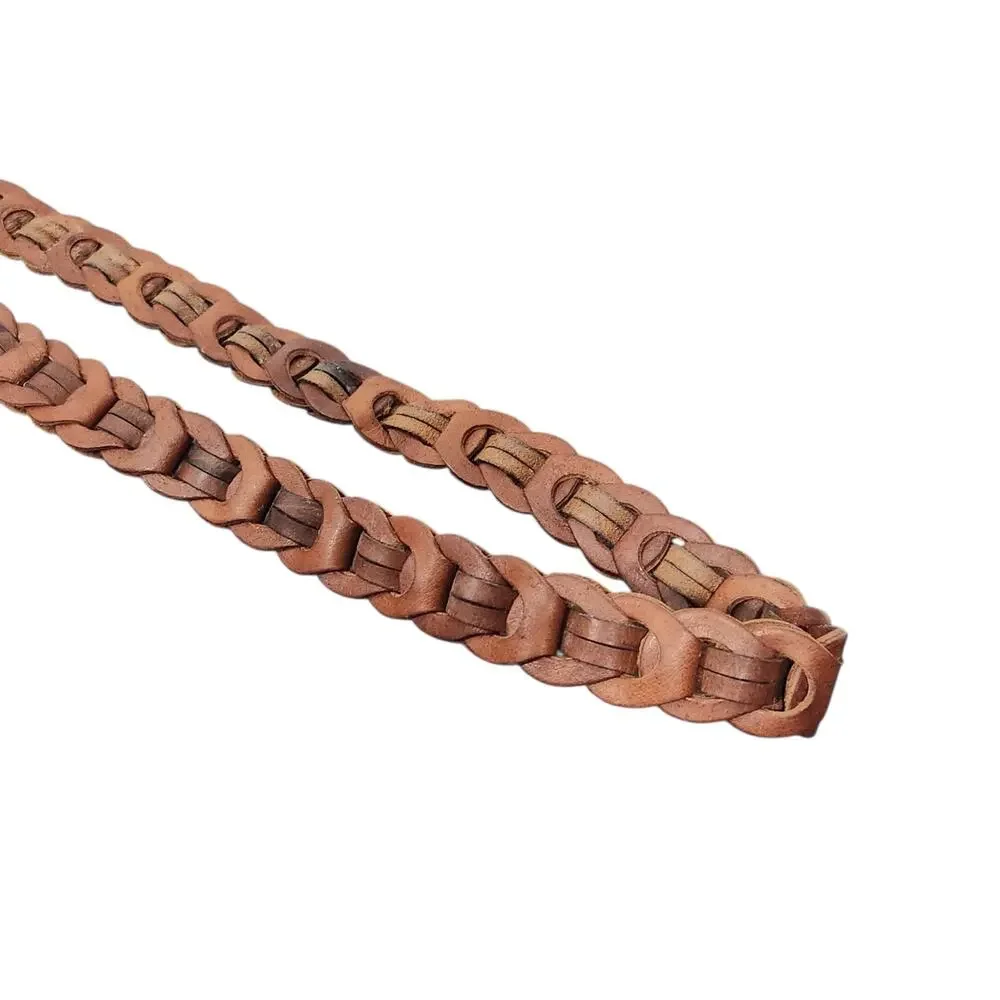 Amiee Lynn Brown Leather Woven Belt Women's Lg Brass Classic Minimalist 38